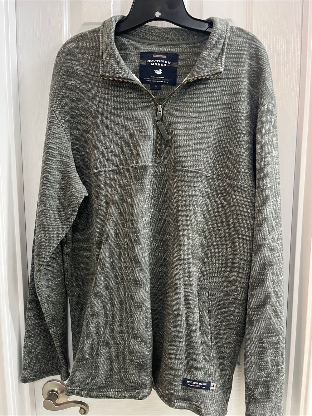 Southern Marsh Men's Olive Green Heather Quarter-Zip Sweater Size M
